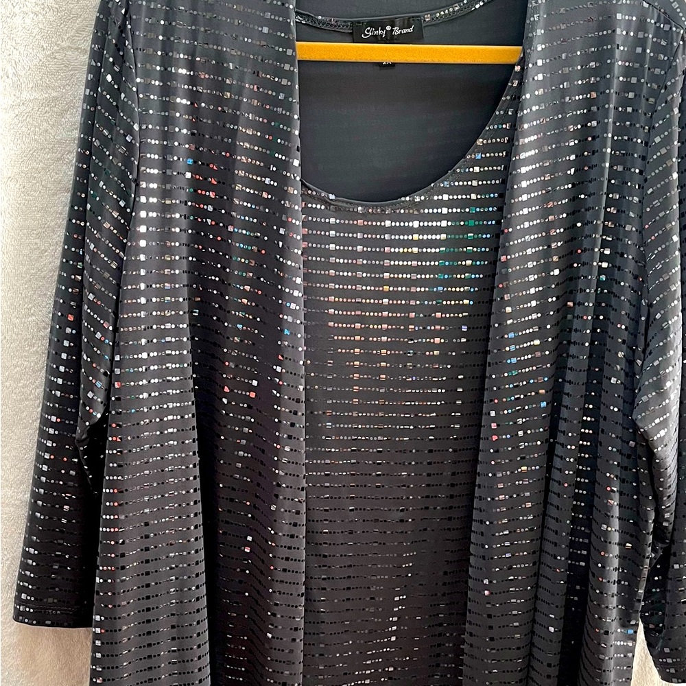 Slinky Brand 2pc Shine Knit Jacket & Tank